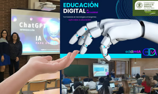 Composición sobre la formación de EDDIMIA en inteligencia artificial en la Universidad Católica de Valencia.
